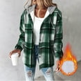 thumbnail image 3 of Otntypg Flannel Plaid Hoodies for Women Fall Winter Casual Long Sleeve Button up Sherpa Fleece Lined Drawstring Hooded Outwear Coat Trendy 2025 Thick Warm Shacket Jackets D-Green L, 3 of 7