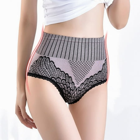 

opvise Women Underpants Anti-septic Moisture-proof Briefs High Waist Tight Breathable Print Elastic Tummy Control Blue M