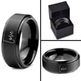 thumbnail image 4 of Tungsten Love Typography Writing Band Ring 8mm Men Women Comfort Fit Black Step Bevel Edge Brushed Polished, 4 of 4