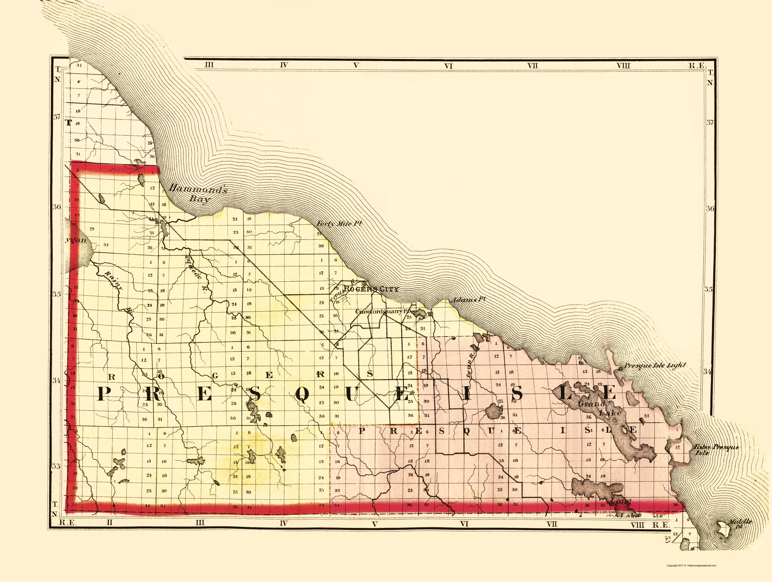 Presque Isle County Michigan Walling 1873 23.00 x 30.51 Matte Art