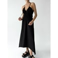 thumbnail image 4 of Women's Summer Slip Dress Solid Color Sleeveless V Neck Asymmetric Hem Midi A-Line Dress, 4 of 10