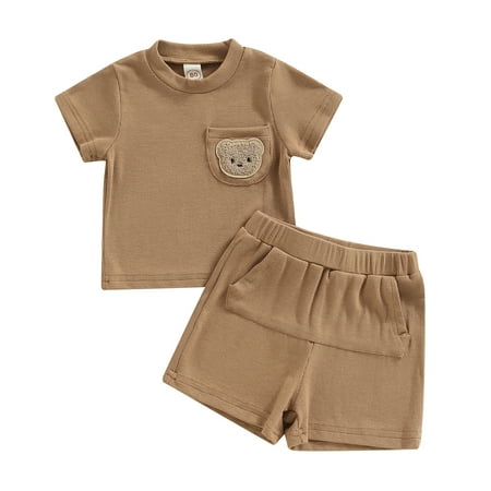 

Inevnen Kids Toddler 2Pcs Outfits Short Sleeve Bear Pattern T-Shirt + Pocket Shorts