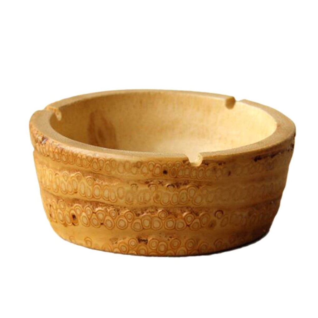 fashionhome Wooden Round Ashtray Home Ash Tray Portable Antiscalding