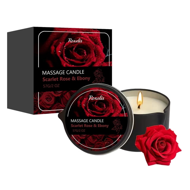 Vela de masaje Scarlet Rose & Ebony, vela de aromaterapia con aroma a rosas para el hogar, alivio del estrés y ayuda para dormir, vela de aceite nutritivo para masaje corporal, 57 g