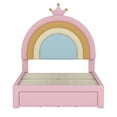 thumbnail image 4 of Twin Size Upholstered Rainbow Design Bed, Velvet Princess Platform Bed with Storage Drawer, No Box-spring Needed,Colorful&Pink, 4 of 7