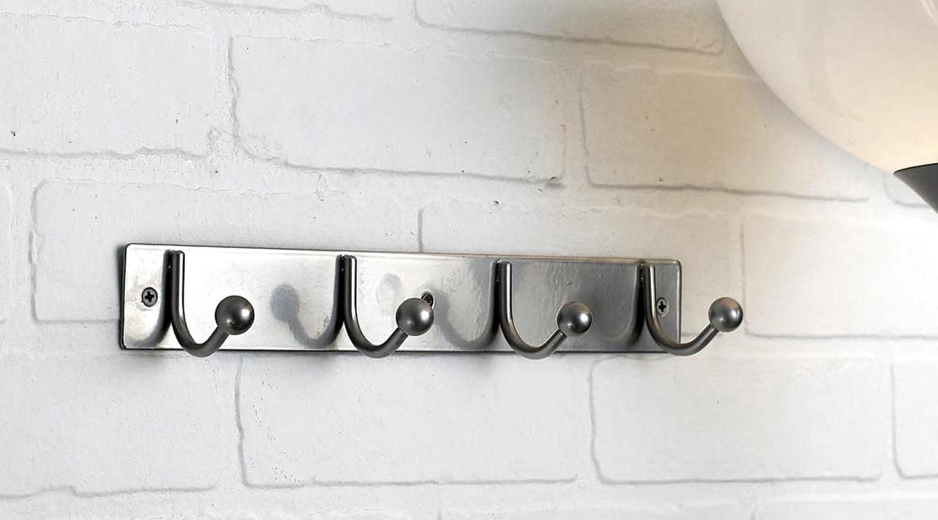 Era Bar with 4 Hooks Metal Wall Mount Chrome; Organizer for Hat Clothes Bathrobe, 12.60in x 2.16in.