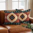 thumbnail image 3 of Teal Red Tribal Geometric Throw Pillow Cover Vintage Boho Native Abstract Cotton Linen Cushion Cover Throw Pillow Case with Invisible Zipper for Couch Sofa Bed Chair Car 26x26 Inch, 3 of 9