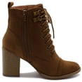 thumbnail image 5 of Ollio Women's Shoes Faux Suede or Faux Leather Lace Up Stacked High Heel Ankle Boots SSB09, 5 of 5