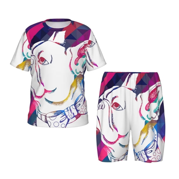 Balery Colorful Bulldog Conjunto de Pijama Infantil de Manga Corta con Estampado – Ropa de Dormir de Algodón Suave-XX-Large