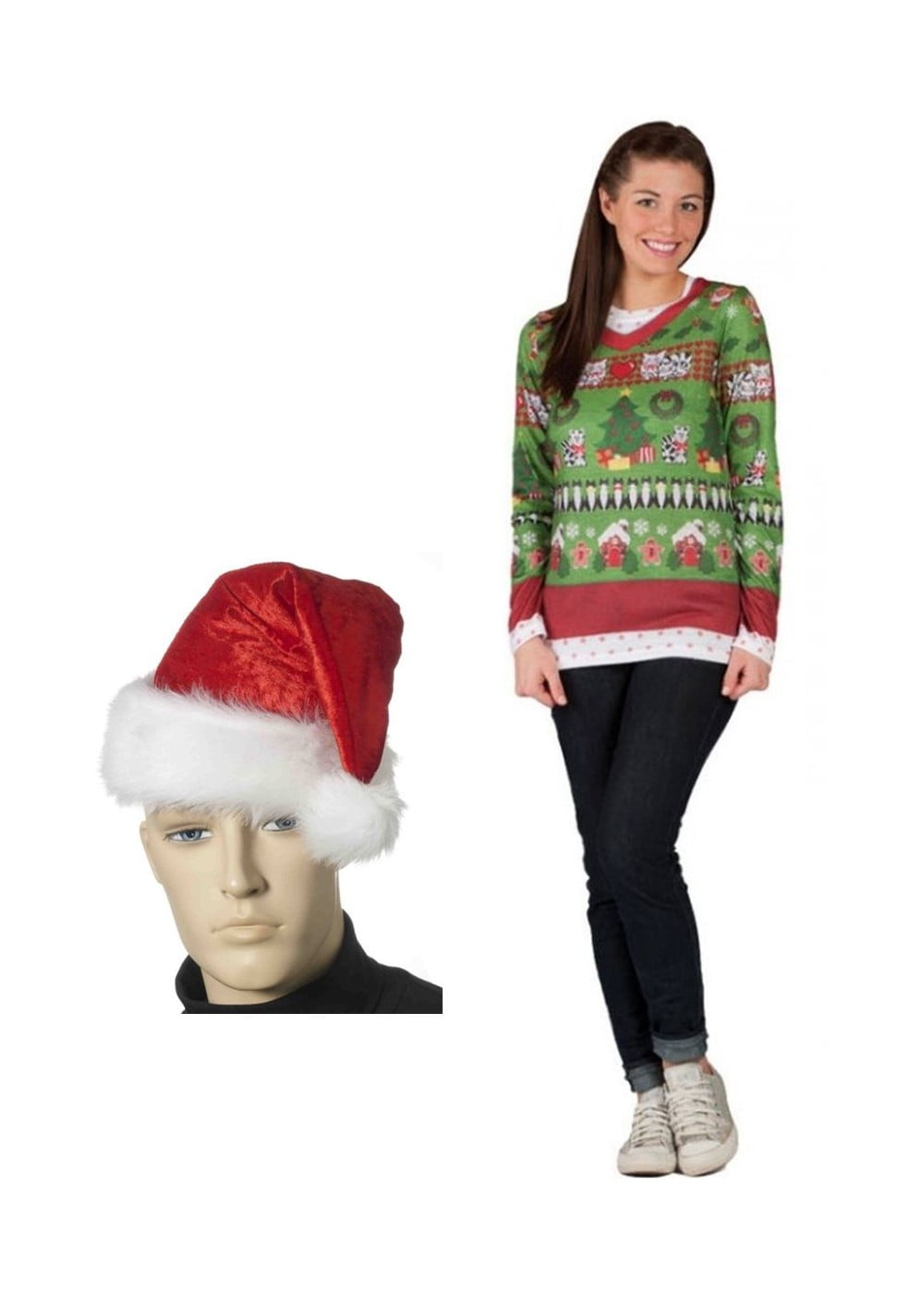 Ugly Christmas Sweater and Santa Hat 