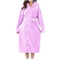 thumbnail image 2 of Antinious Women Solid Knit Lightweight Long Sleeve Casual Hooded Long Robe with Belt Absorbent Bathrobe,Robes for Women,Women Pajamas Bathrobes,Purple,Free Size, 2 of 5