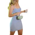 thumbnail image 2 of FOCUSNORM Femmes Sans Manches Fronde Bodycon Robe Couleur Unie Fleur Décor Spaghetti Bretelles Dos Nu Robe d'Été Fête Club Mini Robe, 2 of 6