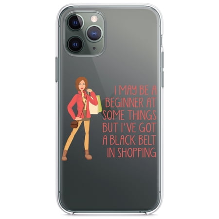DistinctInk Clear Shockproof Hybrid Case for iPhone 11 Pro MAX (6.5" Screen) - TPU Bumper Acrylic Back Tempered Glass Screen Protector - Beginner at Some Things Black Belt in Shopping