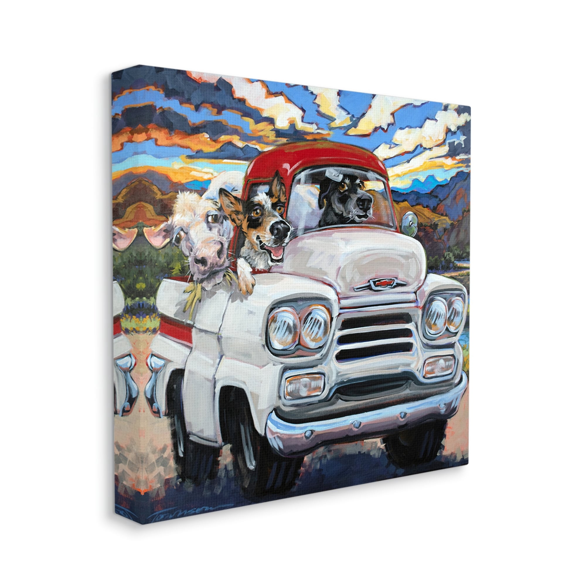 Stupell Industries Cattle Dogs Driving Rustic Truck Southwestern Farm Cow, 36 x 36,Design by CR Townsend
