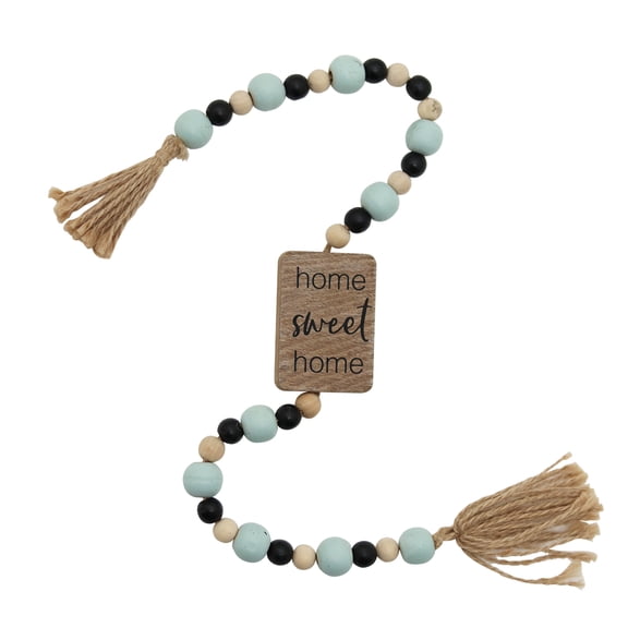 Parisloft Home Sweet Home Wood Sign with Tassels and Colorful Wooden Beads, 20.125"L