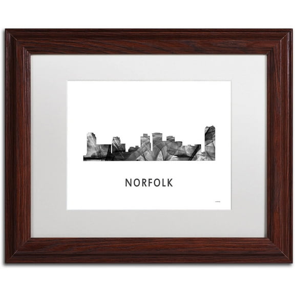Trademark Fine Art 'Norfolk Virginia Skyline WB-BW' Canvas Art by Marlene Watson, White Matte, Wood Frame