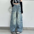 thumbnail image 5 of GXWEA Baggy Jeans Kids Wide Leg Jeans For Girls 6-7 Kids Girls Jeans Distressed Elastic Waist Baggy Denim Wide Leg Pants Trousers 8-9 Years, 5 of 8
