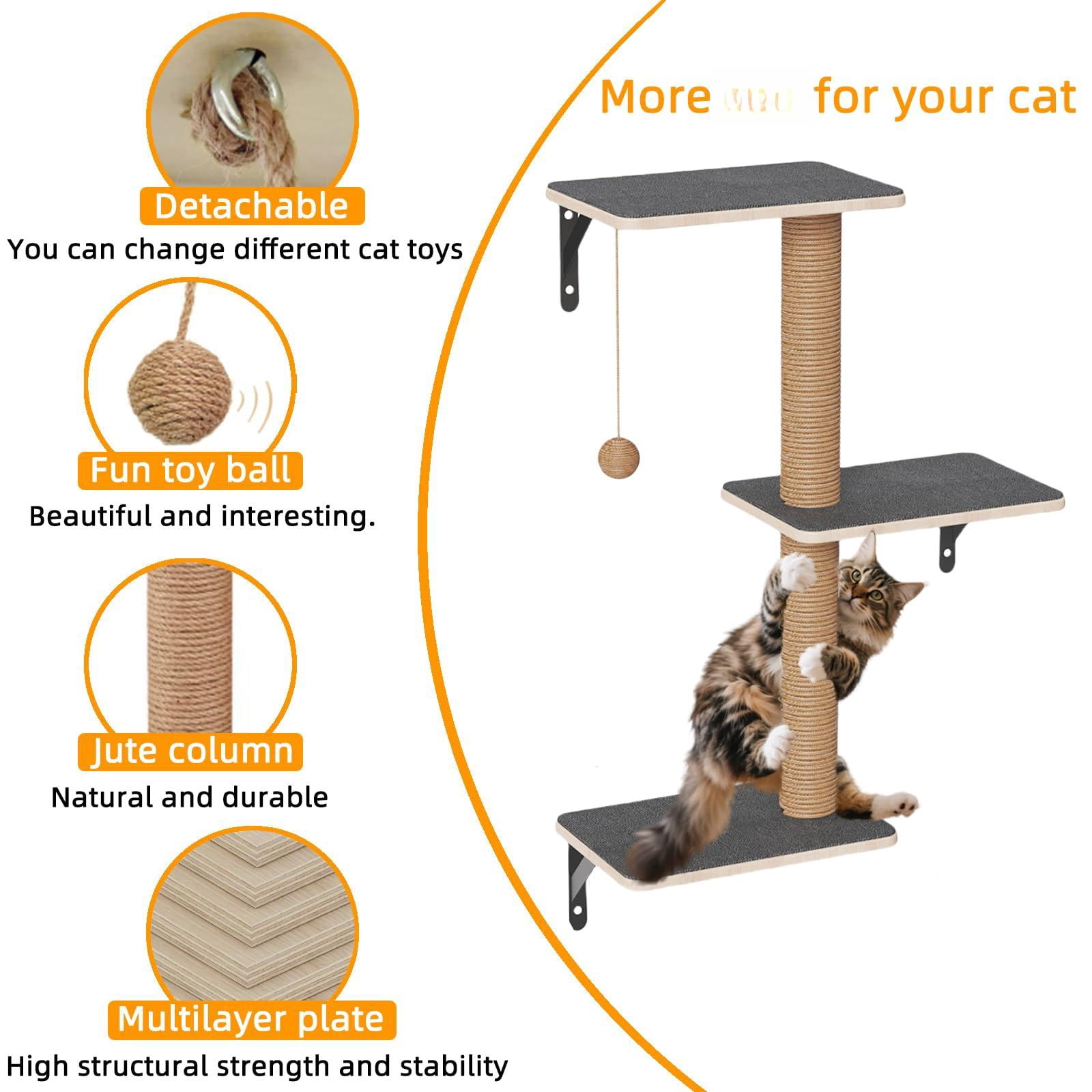 5-in-1 Cat Wall Shelves Set With Hammock  Wall-mounted Furniture Includes Condo Bridge Ladder & Steps For Indoor Cats Safe Stable (gray)