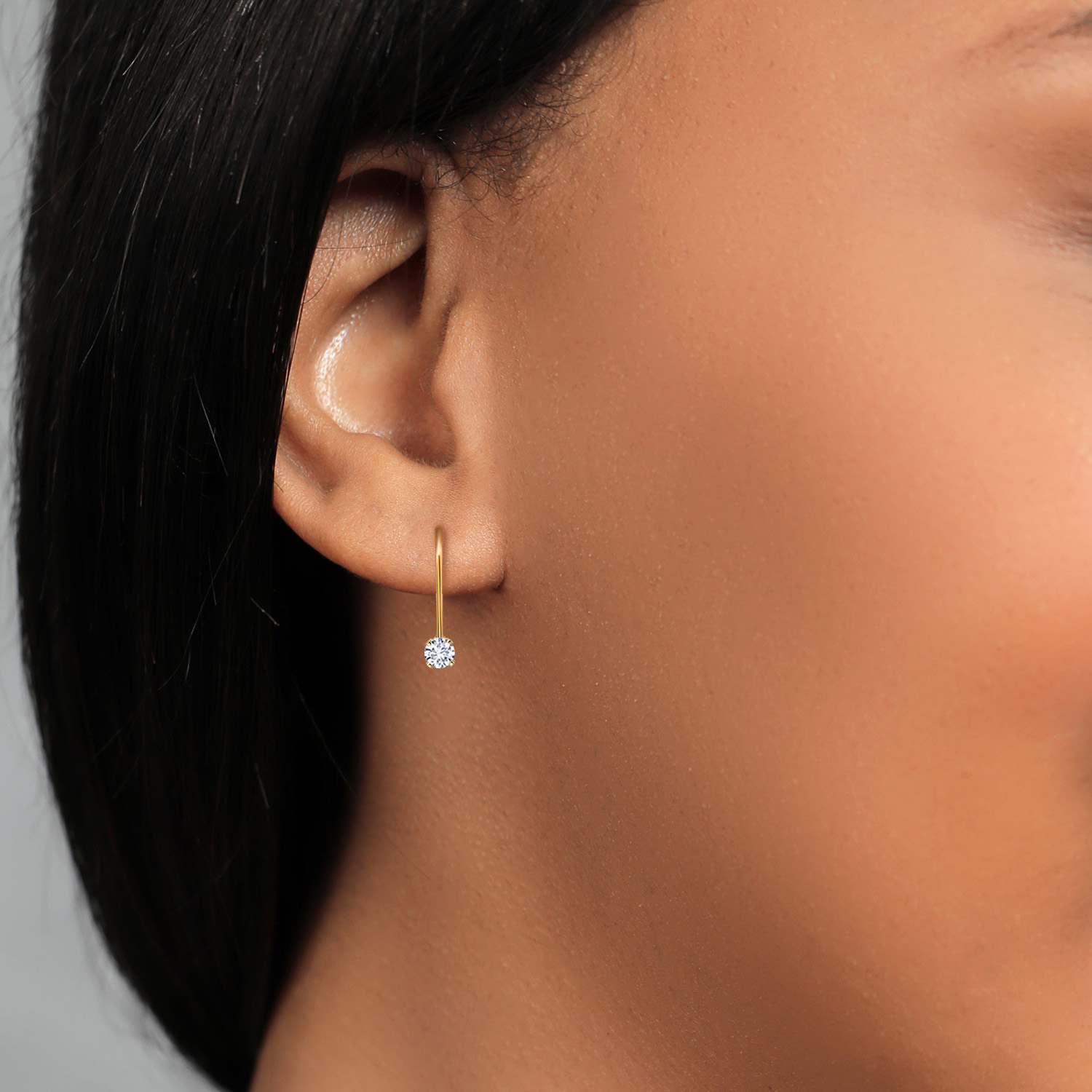 Gem Stone King 14K Yellow Gold Lab Grown Diamond Leverback Drop Dangle Earring | 0.20 Cttw | April Birthstone | Round 3MM | E-F Color | VVS-VS Clarity | Gold Earrings for Women