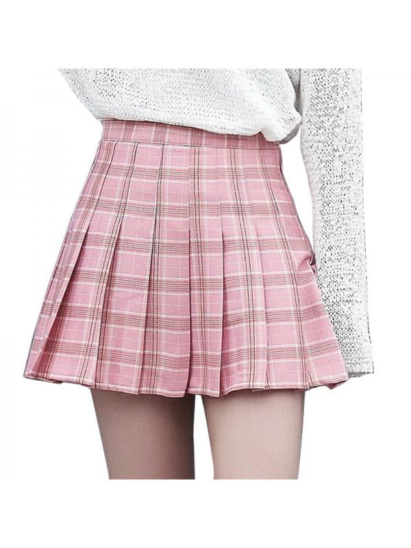 a line pink plaid skirt