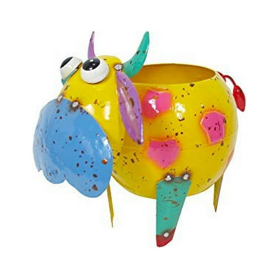Continental Art Center 18137 Colorful Enameled Metal Cow Mini Planter Stake