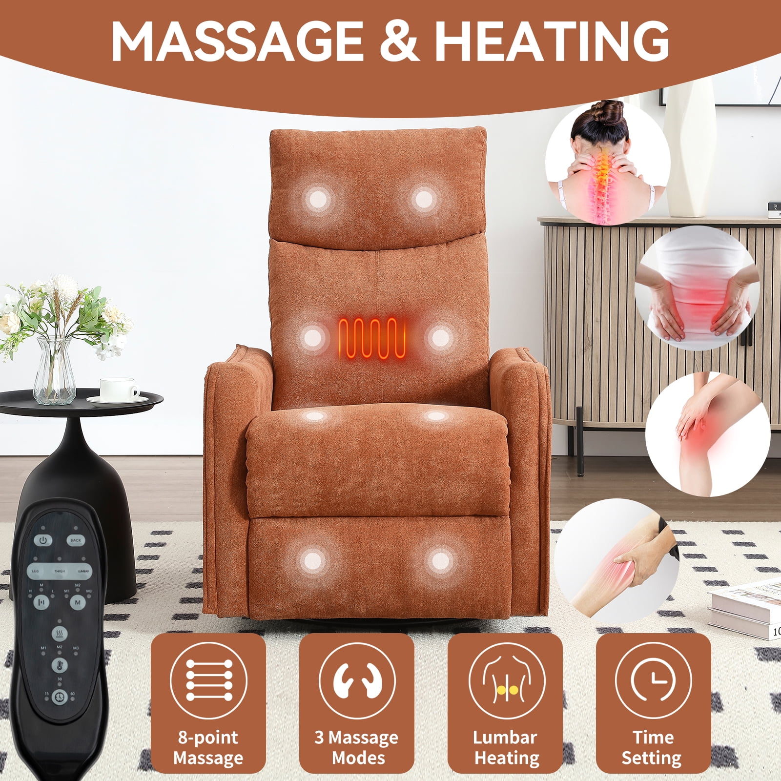 Segmart 360° Swivel & Rocker Recliner Chair with Massage & Lumbar Heat- Manual Recliner, Fabric Lounge Chair for Living Room