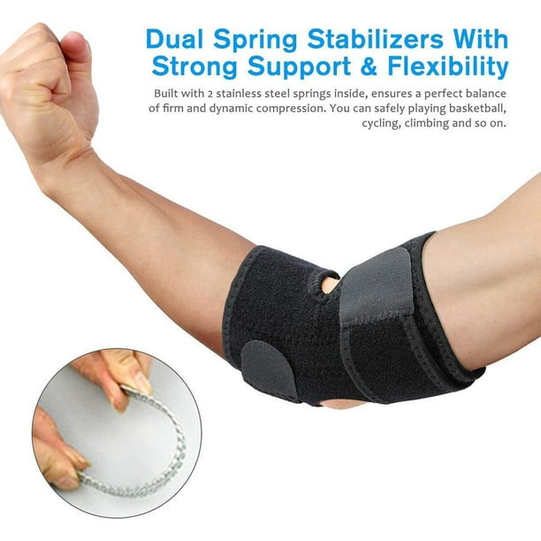 Elbow Brace, Tennis Elbow Strap Adjustable Elbow Support Sleeve with  2-Spring Stabilizer and Adjustable Straps for Arthritis, Tendonitis, Tennis  Elbow, Sports Injury Pain Relief 