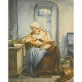 thumbnail image 2 of Jacob van Strij 12x14 Black Ornate Wood Framed Double Matted Museum Art Print Titled: Interior with an Old Lady Preparing Food, 2 of 5