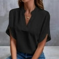 thumbnail image 2 of AherBiu Womens Tops Dressy Casual Short Sleeve Notch V Neck Solid Color Basic Plain Shirts Blouse, 2 of 5