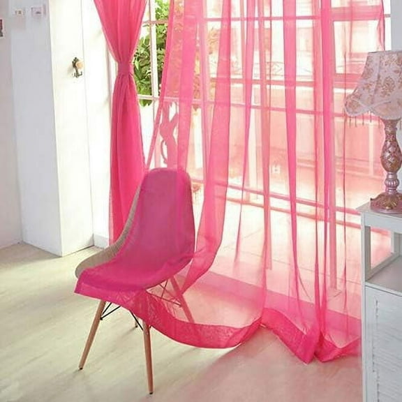 XmhyTop Lightweight Gauzy Valances Door Window Curtain Drape Sheer Home Wedding Decor - Dark Pink