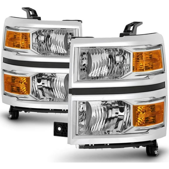 TopAutoGear for 2014 2015 Silverado 1500 Headlight Compatible with 2014 2015 Chevrolet Silverado 1500 Clear Lens Chrome Housing with Amber Reflector Headlight Replacement Driver and Passenger Side