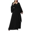 JGGSPWM Women's Plus Size Elegant Long Sleeve V Neck Chiffon Maxi Dress with Waist Tie Black L