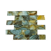 Green & Gold Marble Look Glass Mosaic Tile