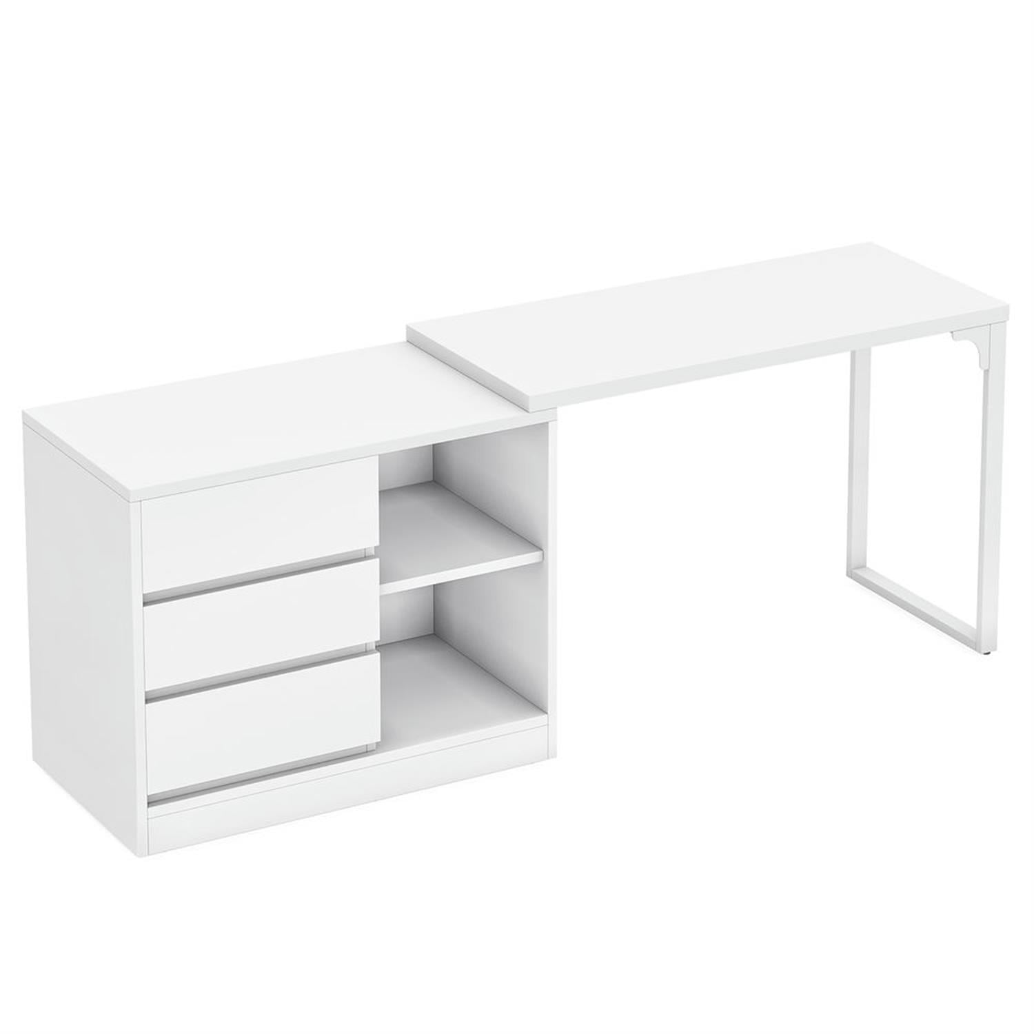 Demi Bonn Modern L Shaped Gaming Computer Desk, 70" Reversible Corner Executive Desk with Drawer Cabinet for Home Office, White