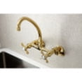 thumbnail image 2 of Kingston Brass KS114PB Essex 2-Handle 6" Adjustable Center Wall Mount Kitchen Faucet, Polished Brass, 2 of 5