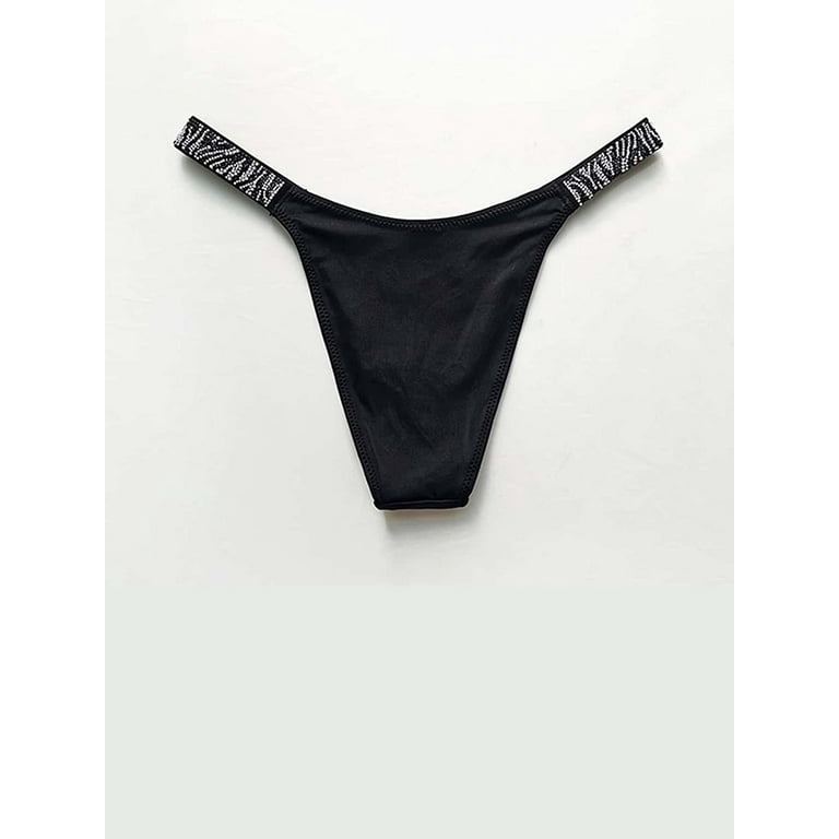Floerns Women's Rhinestone Thong Studded Panty Brief Tanga Underwear 
