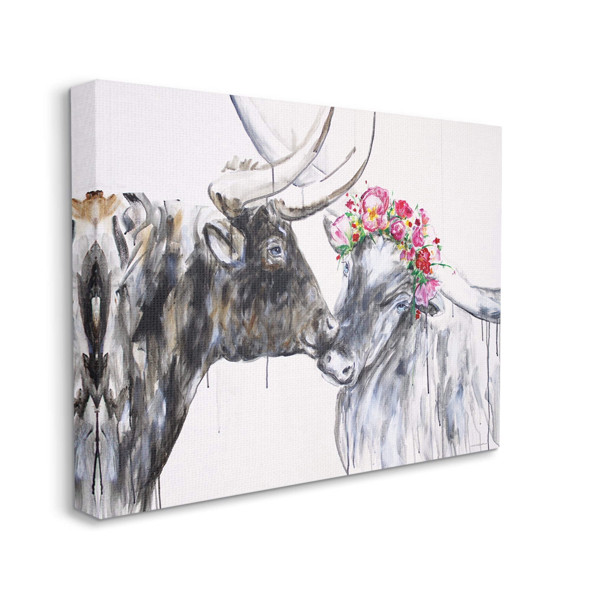 Stupell Industries Country Cattle Kiss Abstract Rustic Farm Animal Couple, 30 x 24, Design by Kamdon Kreations