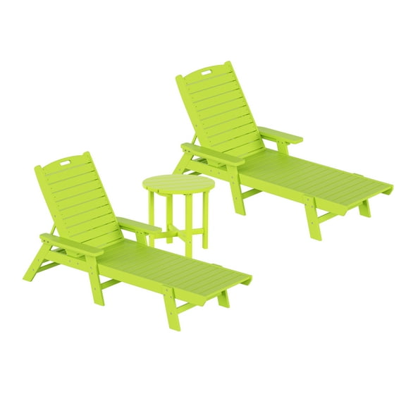 GARDEN 3-Piece Set Plastic Outdoor Chaise Lounges with Round Side Table Included, Lime