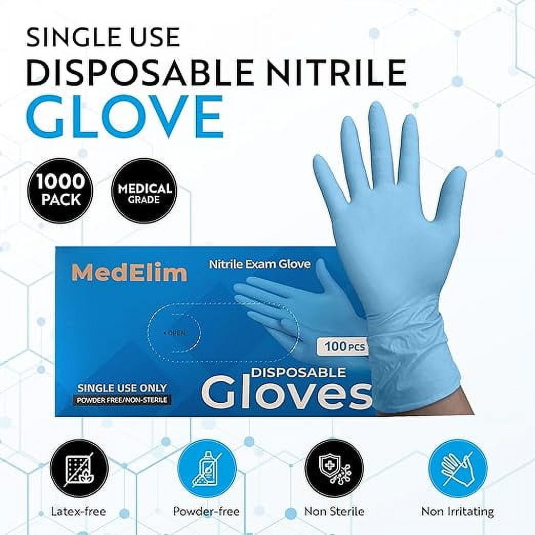 MEDELIM Medical Gloves - Nitrile Gloves Disposable Latex Free, 5 Mil, Powder-Free, Blue, Medium, 1000 Pcs