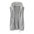 thumbnail image 3 of gbyLJF Women's Sleeveless Jacket Fall Winter Fleece and Thickened Warm Jackets Solid Color Drawstring Full Zipper Hoodie Coat, 3 of 5