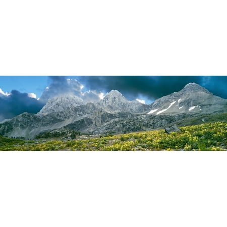 Storm clouds over mountain Teton Range South Fork Cascade Canyon Trail Grand Teton National Park Wyoming USA Stretched Canvas - Panoramic Images (27 x