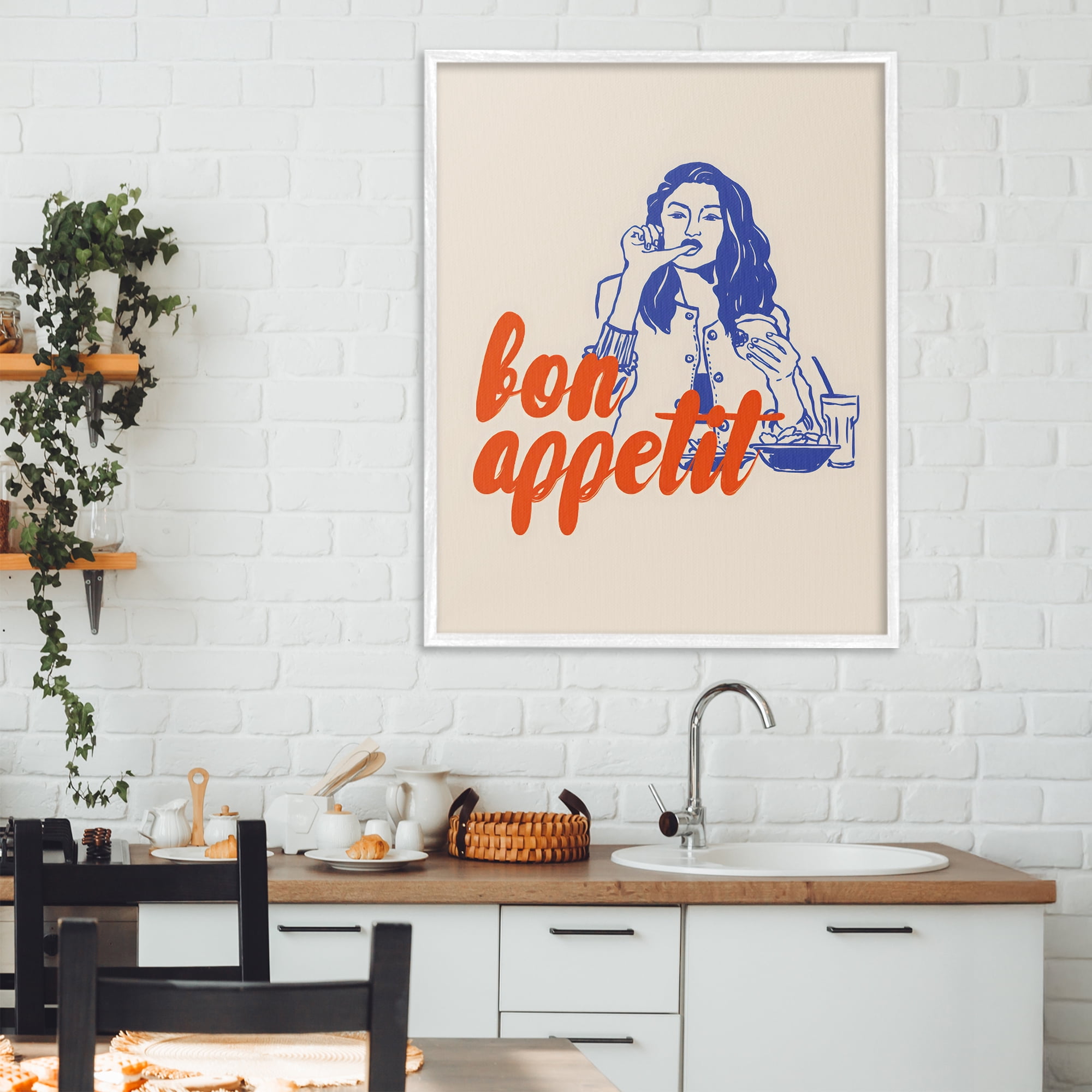 Stupell Industries Bon Appetit Woman Enjoying Meal White Framed Giclee Art, design by The Prints Vibe