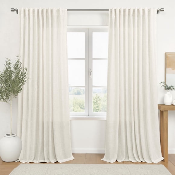 KOUFALL Extra Wide Window Curtain Drapes for Living Room, 72 Inch Wide Linen Sheer Privacy Patio Door Curtains for Sliding Glass