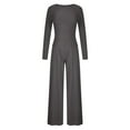 thumbnail image 7 of Womens Solid Ribbed 2 Piece Outfits ong Sleeve Crop Top with High Waist Wide Leg Pant Suits Pajamas Sets Loungewear, 7 of 7