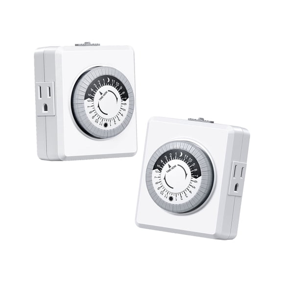 DEWENWILS Mechanical Timer 2 Pack, for Electrical Outlets indoor, 30-Minute Intervals, Dual 3 Prong Outlets, 125V 15A for Christmas Lights, Room Lights