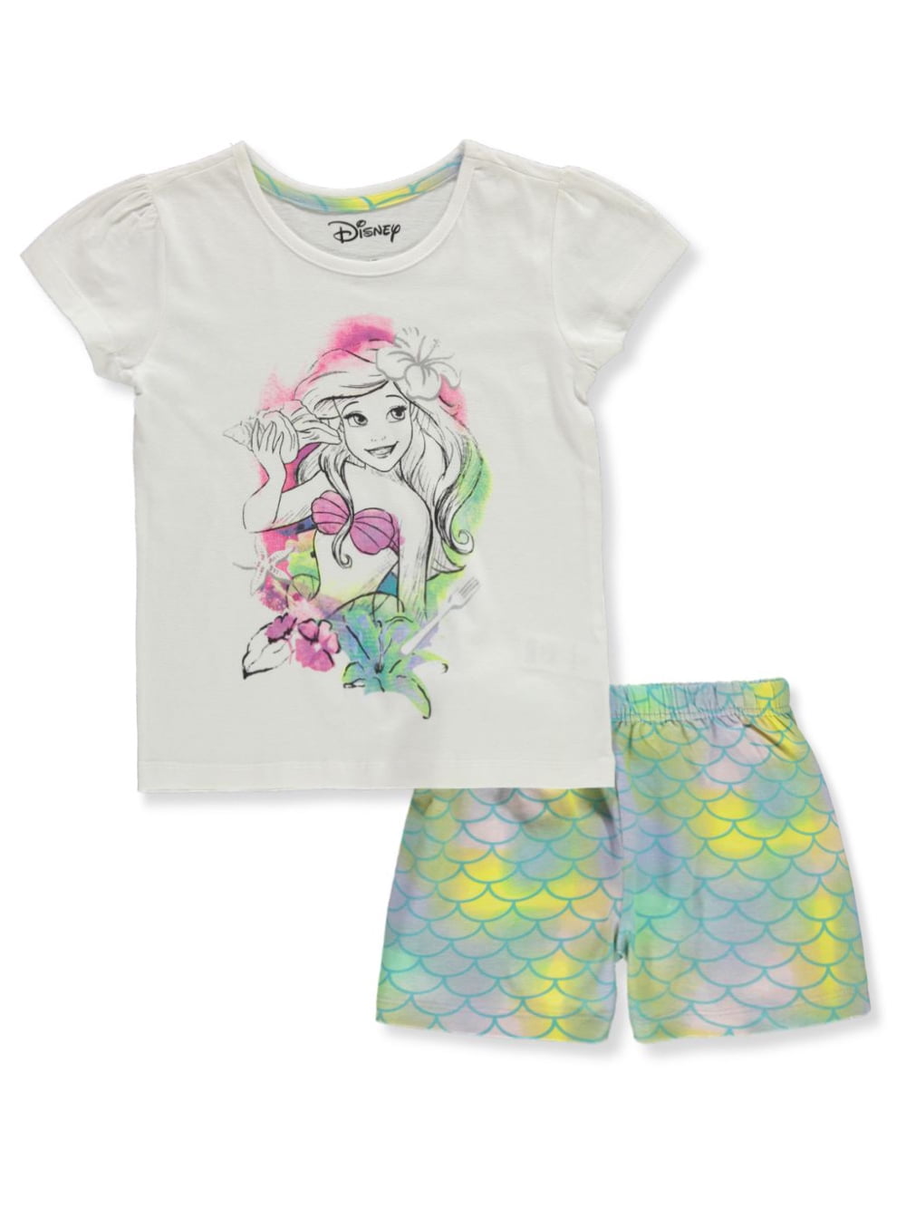 Disney The Little Mermaid Girls' 2Piece Mermaid Shorts Set Outfit white, 10 (Big Girls