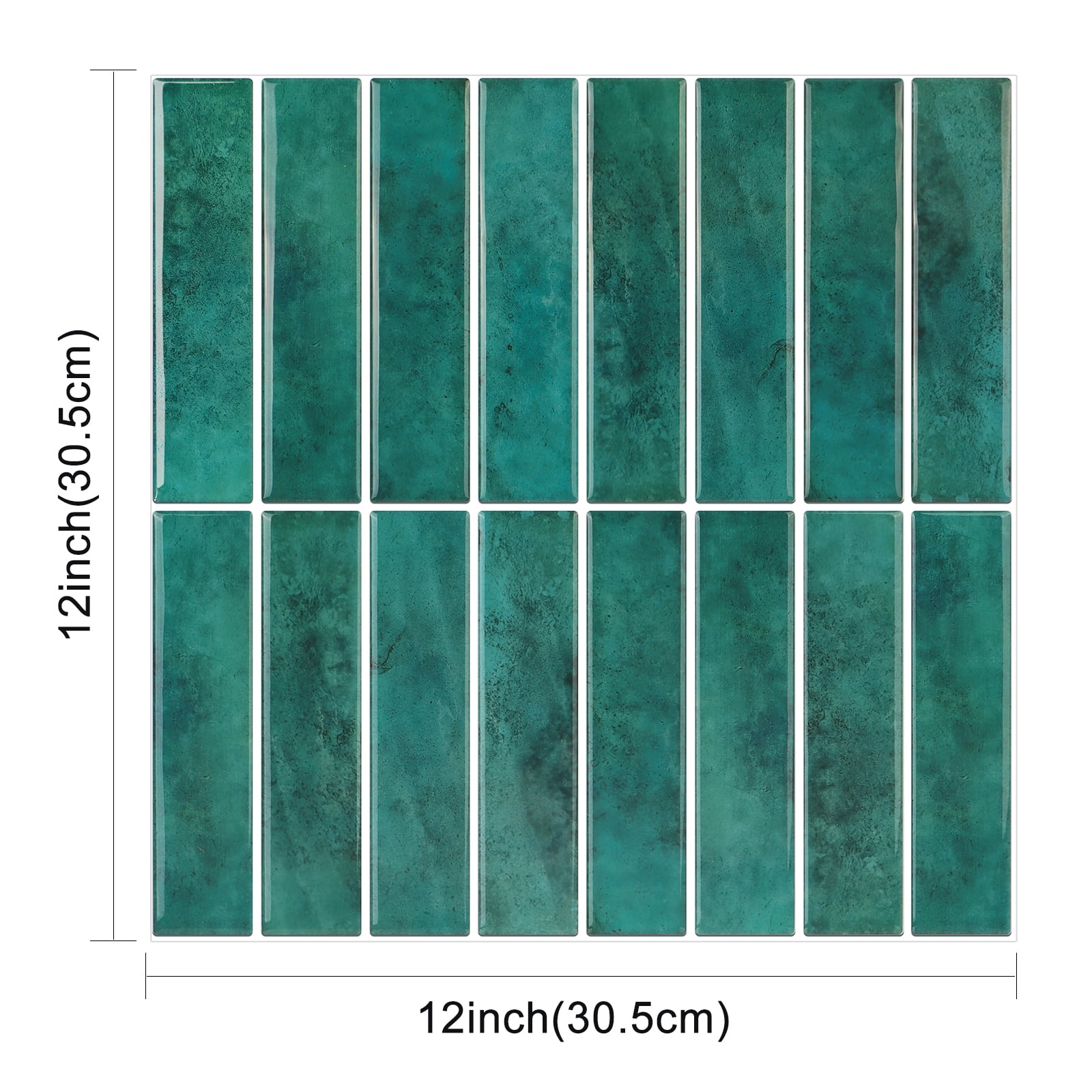 Peel and Stick Green Finger Mosaic Tile Vinyl Backsplash  12 x 12inch (10 tiles/set)