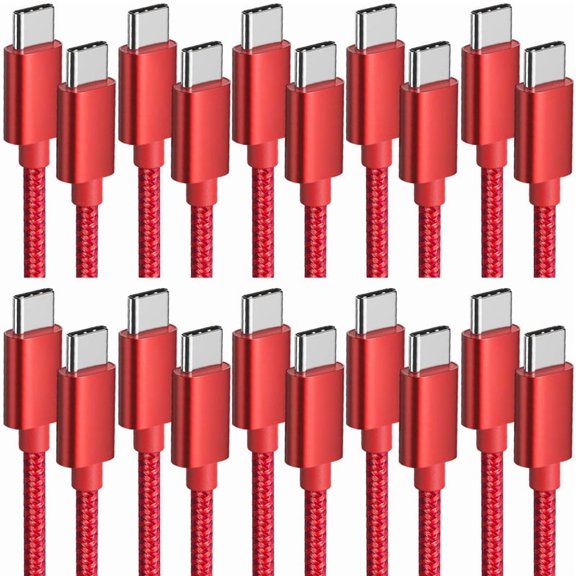 Afflux (10 Pack) USB-C PD Fast Charger Type C Charging Cable for Samsung Galaxy S24 S23 S22 S21 Ultra Plus, Compatible with iPhone 15 / 16 Pro Max Plus, iPad Pro, Universal for USB-C (6ft, Red)