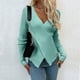 thumbnail image 2 of Jersey de manga larga con cuello en V para mujer: top de punto liso, corte ajustado para uso informal/al aire libre, tallas S-XL, 2 of 5