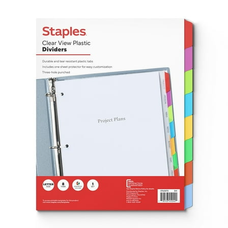 Staples View Plastic Dividers Multicolor 8-Tabs (ST63072)